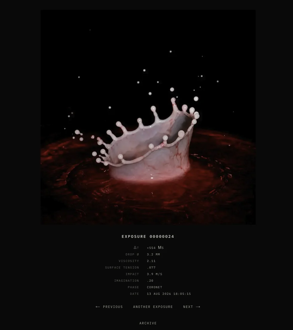 Endless Coronet archive page showing exposure 00000024 and its parameters