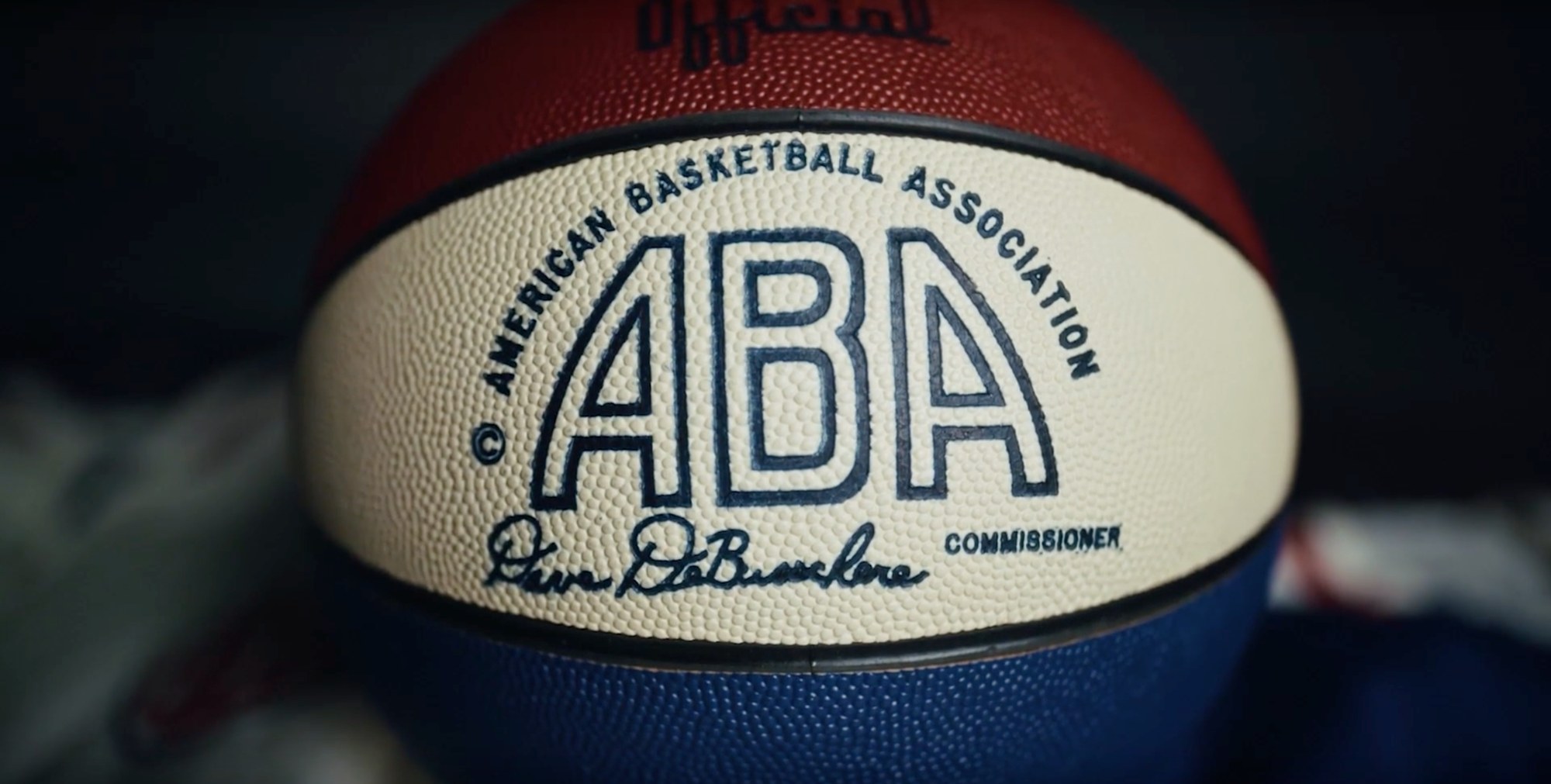 A red, white and blue American Basketball Association basketball